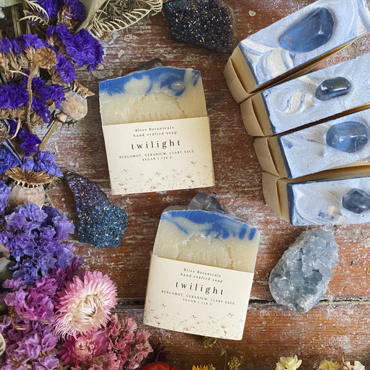 Twilight Soap - Geranium, Bergamot and Clary Sage with Clear Quartz Crystal